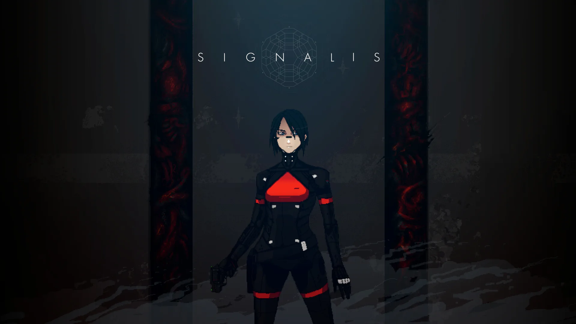 Signalis - Personagem em ambiente futurista