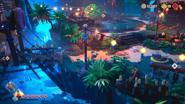 Cena de gameplay de LEGO Horizon Adventures mostrando personagem em ambiente colorido