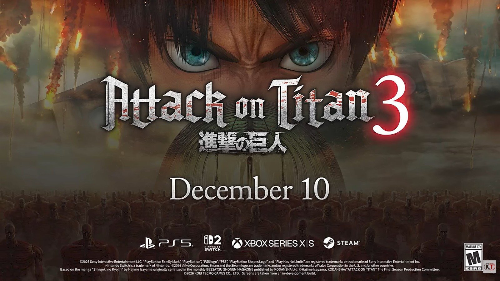 Novo jogo de Attack on Titan 3 tem data de lançamento e trailer confirmados!