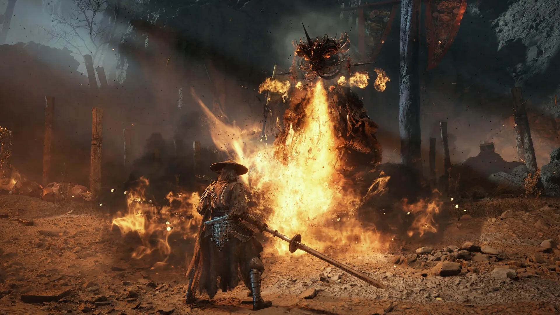 Phantom Blade Zero — confronto com criatura em chamas