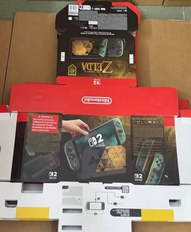 Nintendo Switch 2 e Pro Controller edição Zelda 40º aniversário em embalagem