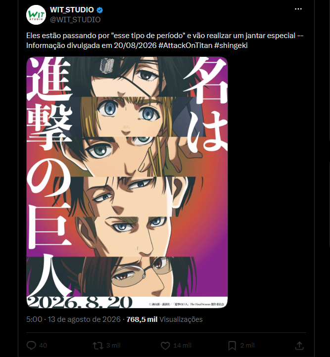 Arte promocional de Attack on Titan com personagens da franquia