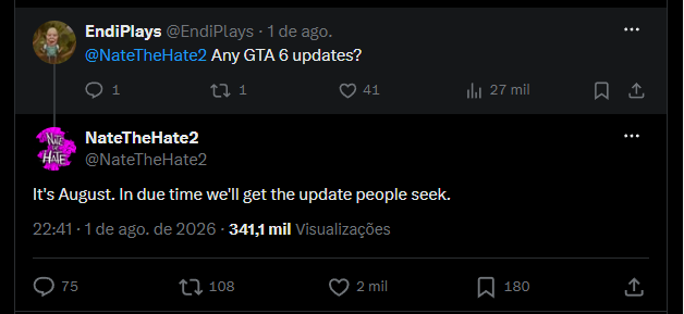 Tweet de NateTheHate sobre GTA 6