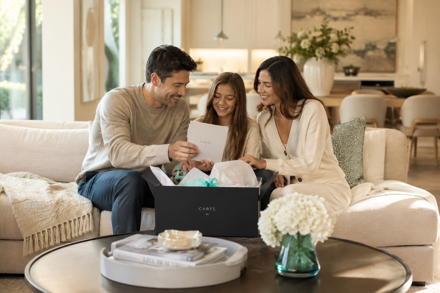 Family opening Carte Row closing gift