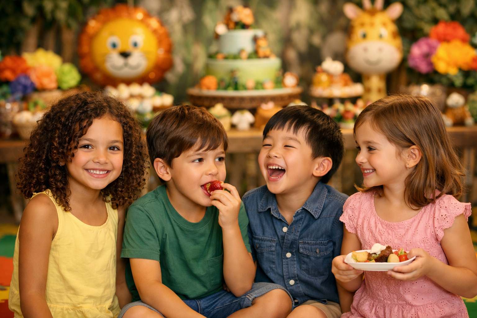 Decoração temática de selva em uma festa de aniversário infantil
