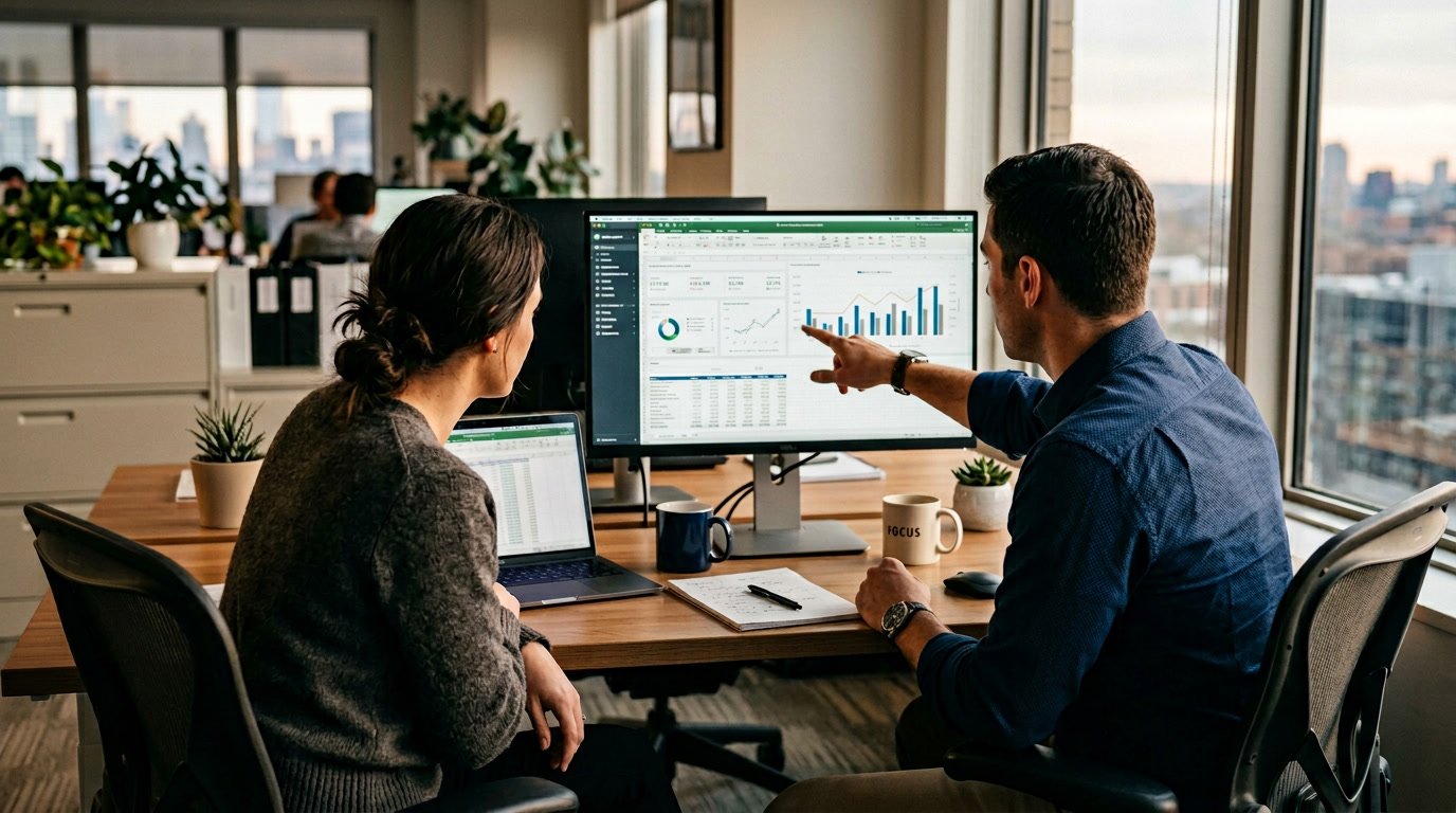Professionals reviewing financial dashboards