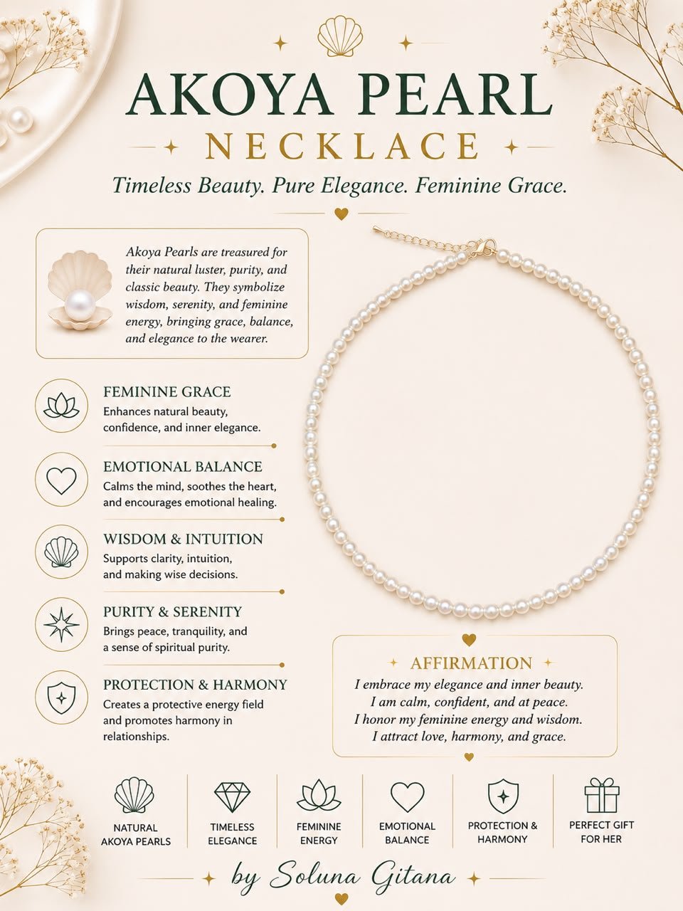 Akoya Pearl Necklace For Sale — handmade crystal jewelry by Soluna Gitana