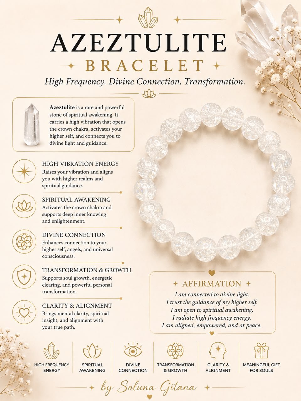 Azeztulite Bracelet For Sale — handmade crystal jewelry by Soluna Gitana