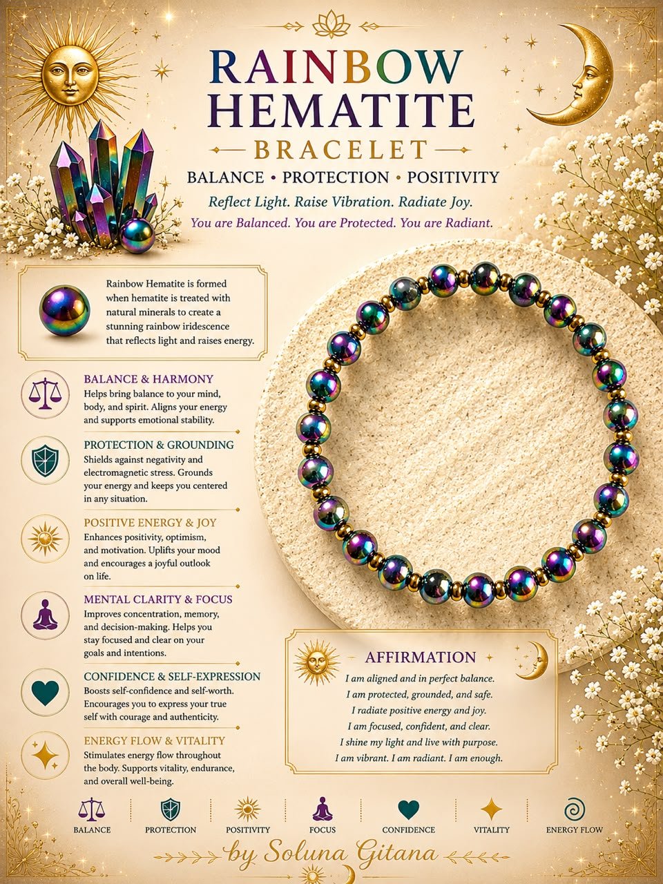 Rainbow Hematite Bracelet For Sale — handmade crystal jewelry by Soluna Gitana