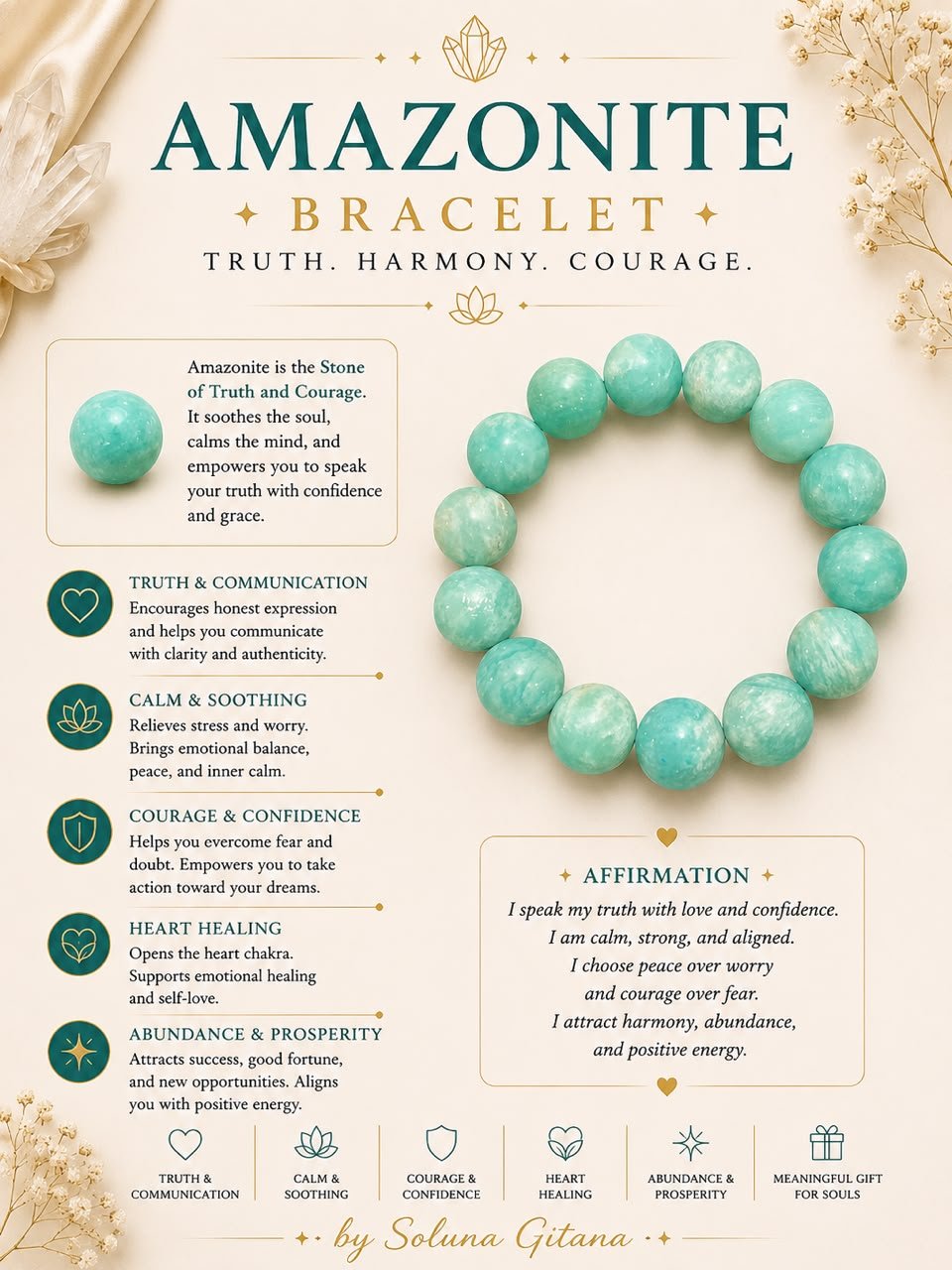 Amazonite Bracelet For Sale — handmade crystal jewelry by Soluna Gitana