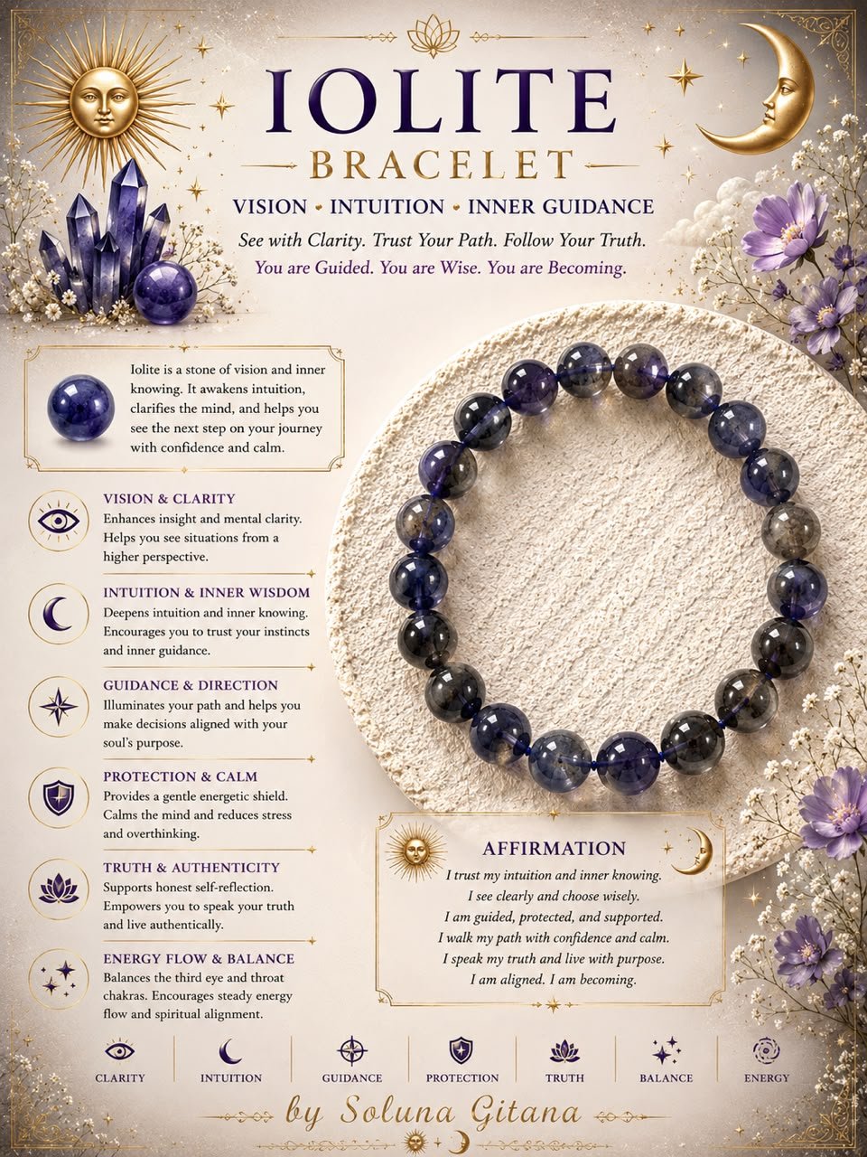 Iolite Bracelet For Sale — handmade crystal jewelry by Soluna Gitana