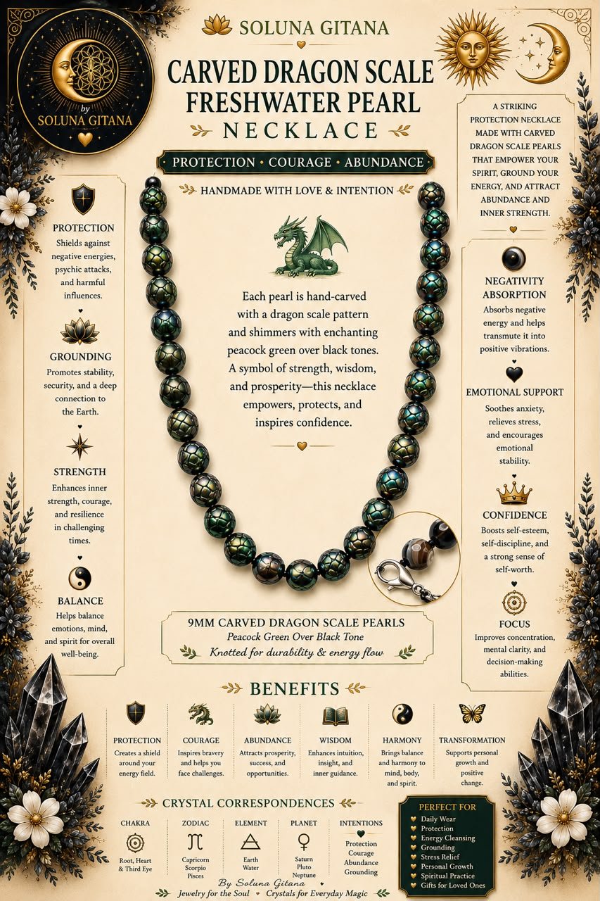 Carved Dragon Scale Freshwater Pearl Necklace For Sale — handmade crystal jewelry by Soluna Gitana