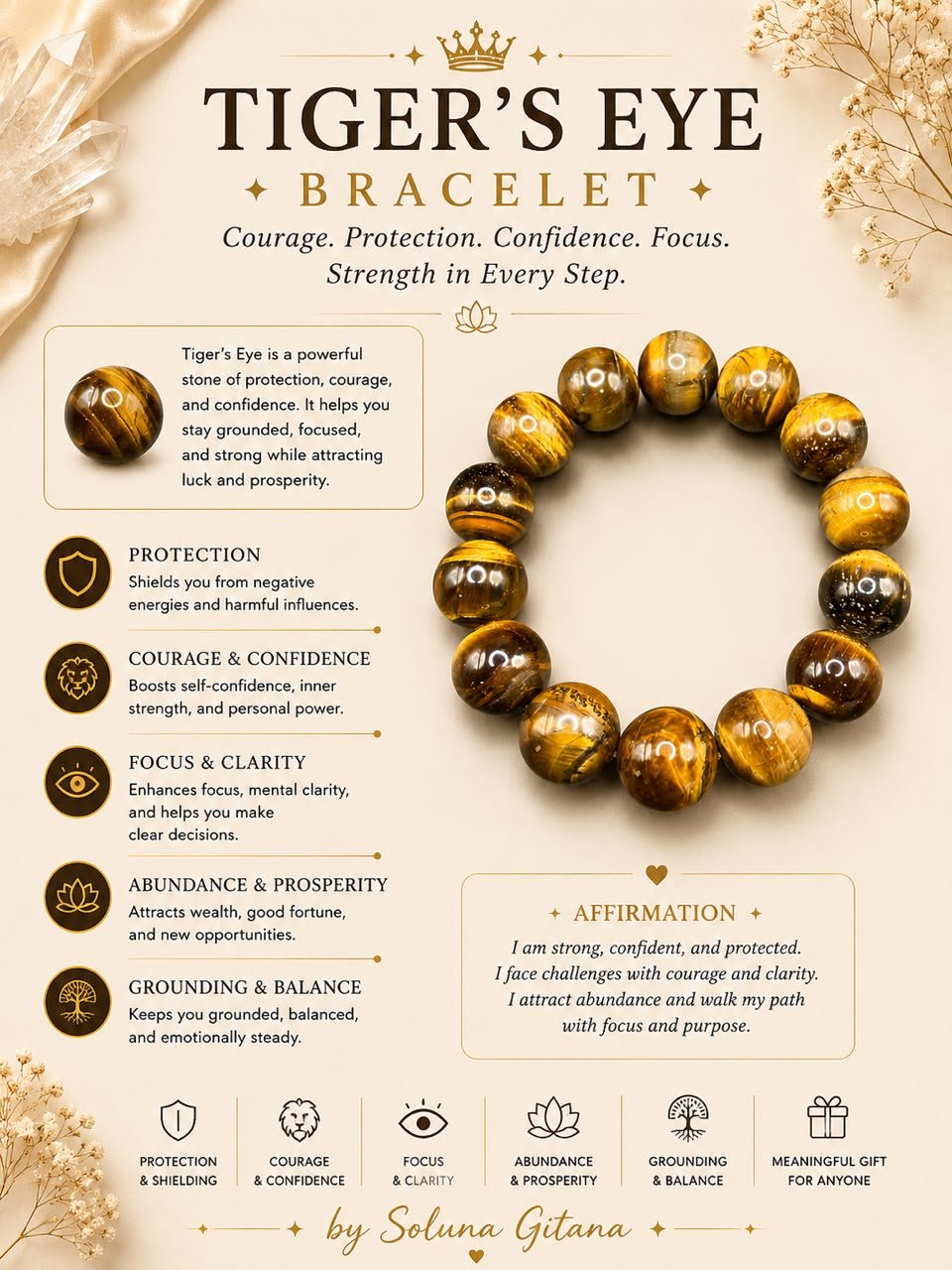 Tiger's Eye Bracelet - Courage • Protection • Confidence | Soluna Gitana