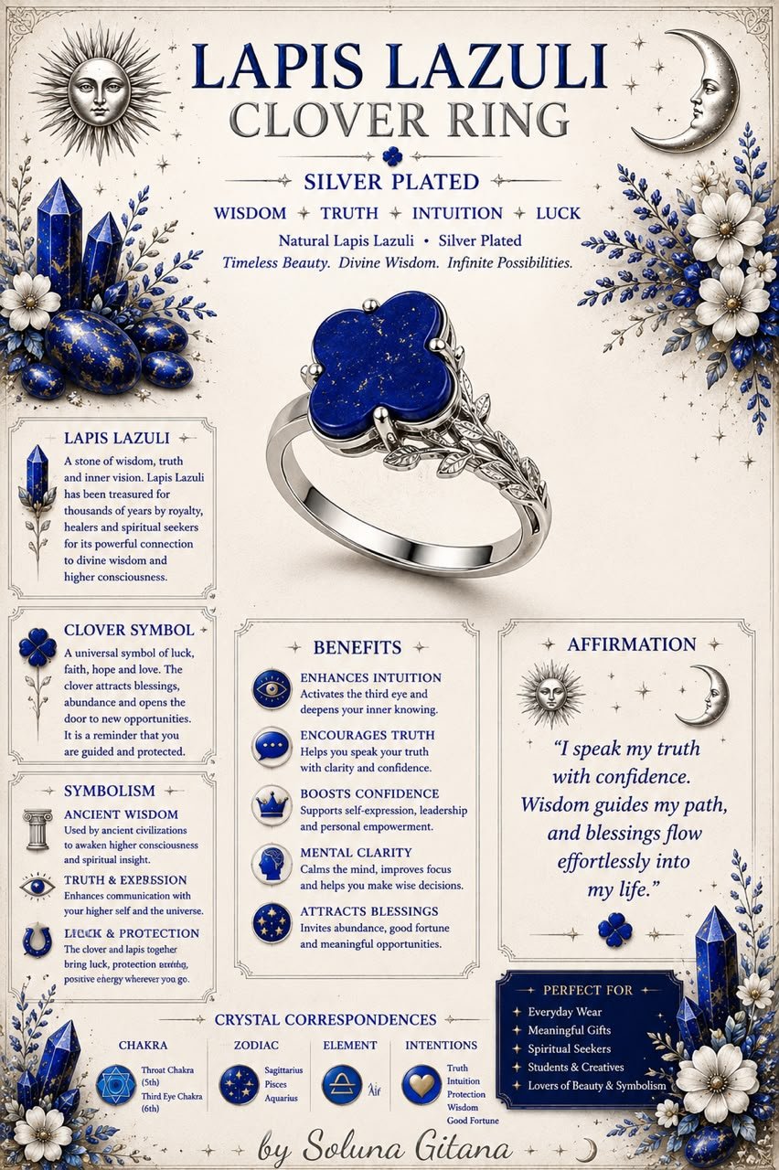 Lapis Lazuli Clover Ring - Wisdom • Truth • Intuition • Luck | Soluna Gitana