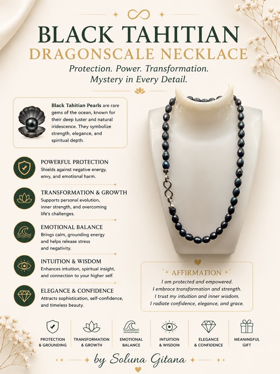 Black Tahitian Dragonscale Necklace For Sale — handmade crystal jewelry by Soluna Gitana