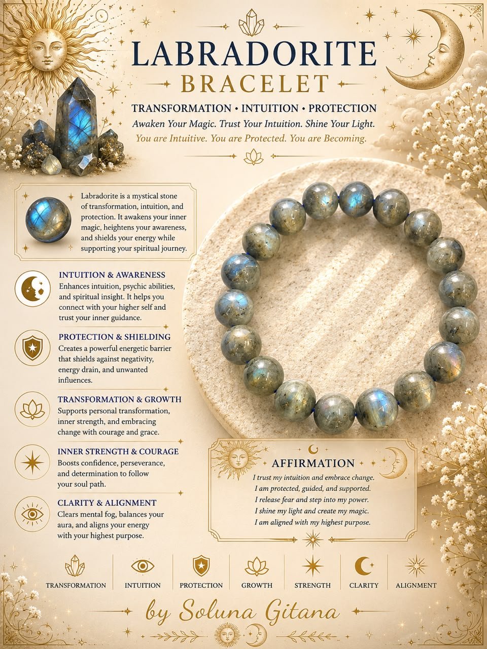 Labradorite Bracelet For Sale — handmade crystal jewelry by Soluna Gitana
