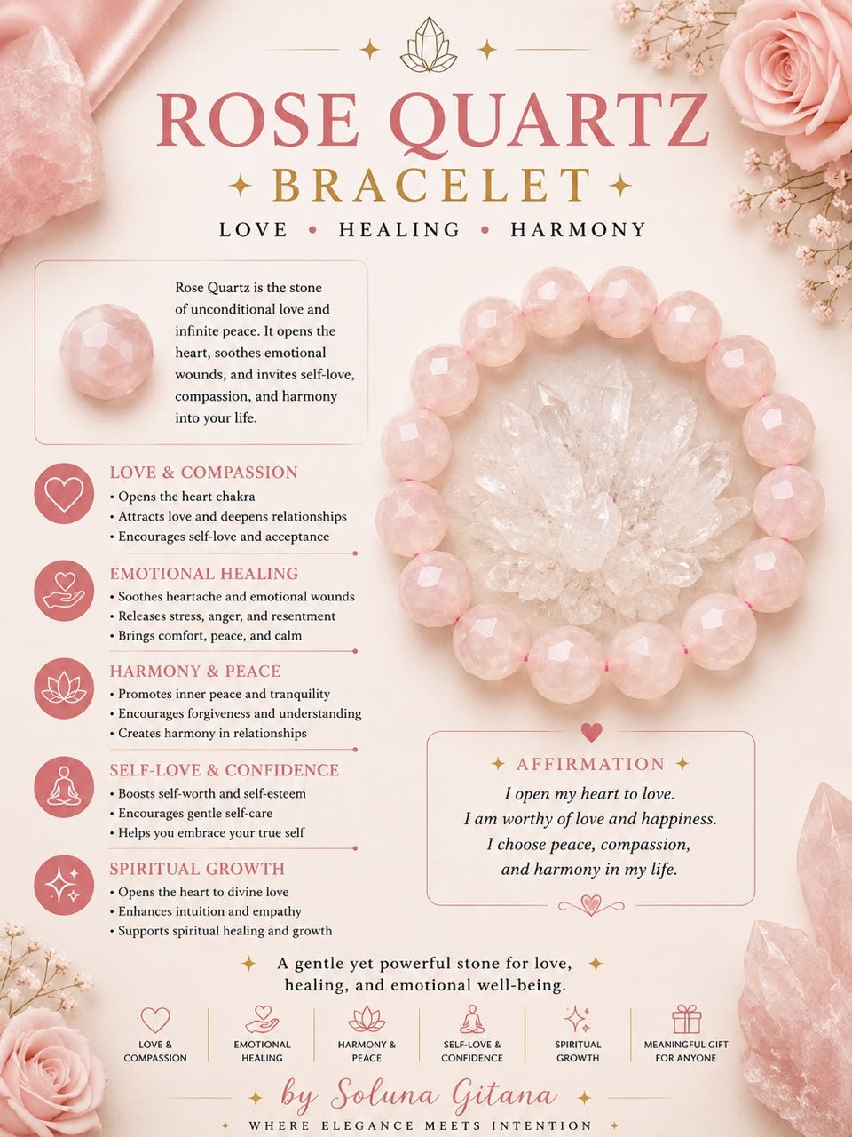 Rose Quartz Bracelet - Love • Healing • Harmony | Soluna Gitana