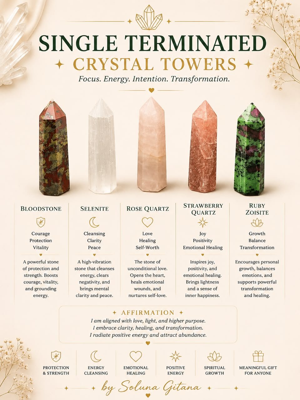 Single Terminated Crystal Towers For Sale — handmade crystal jewelry by Soluna Gitana