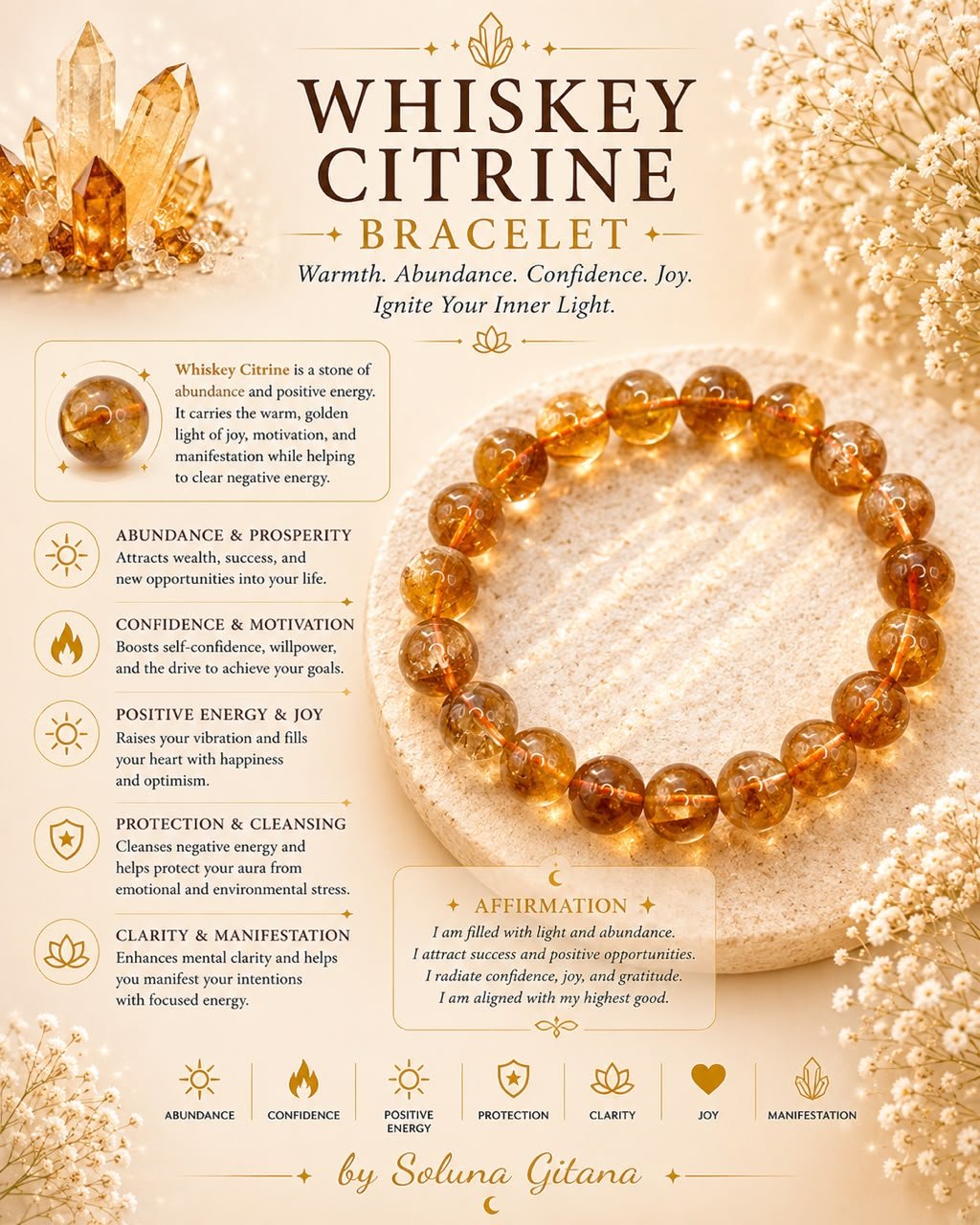 Whiskey Citrine Bracelet - Abundance • Confidence • Joy | Soluna Gitana
