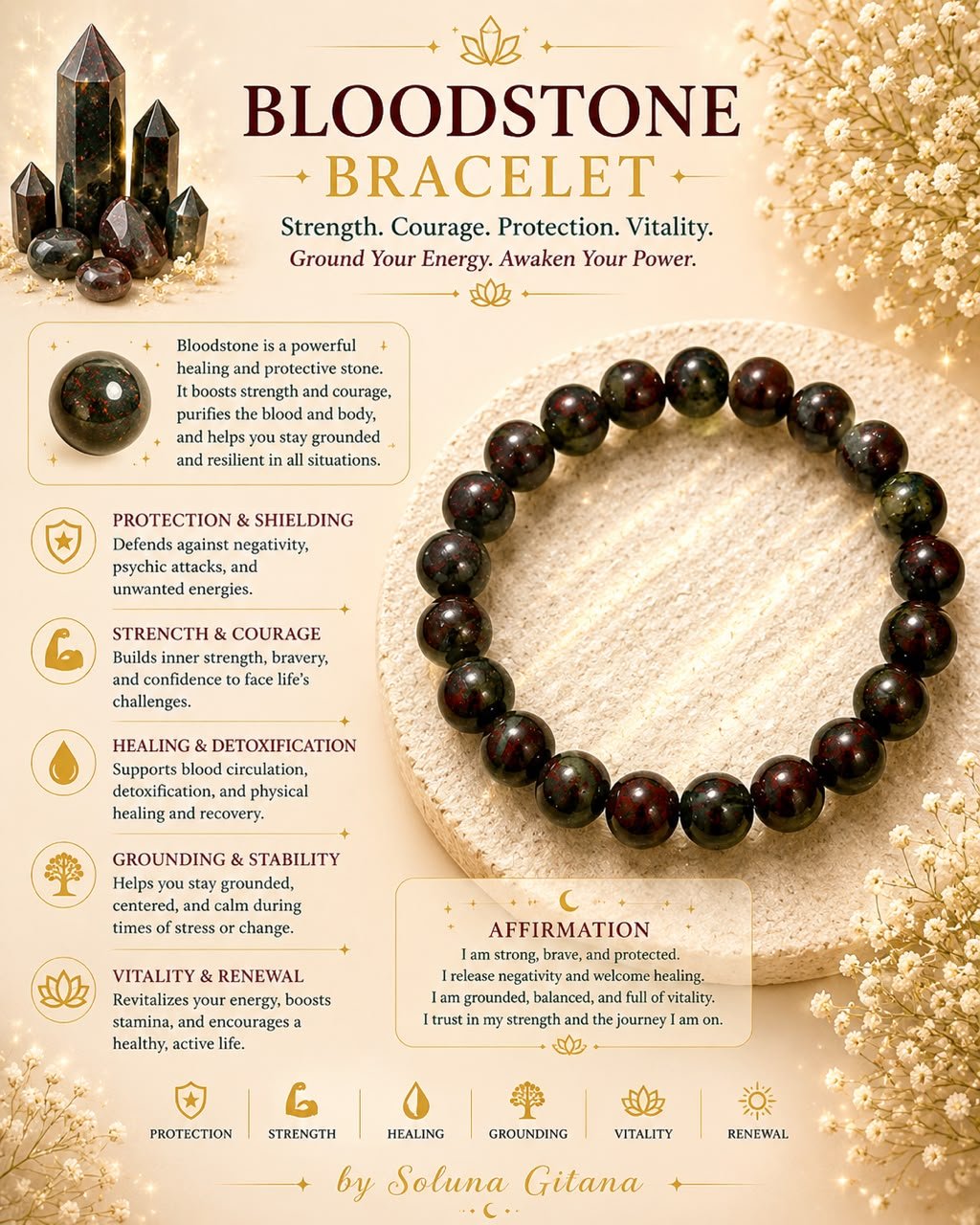 Bloodstone Bracelet For Sale — handmade crystal jewelry by Soluna Gitana