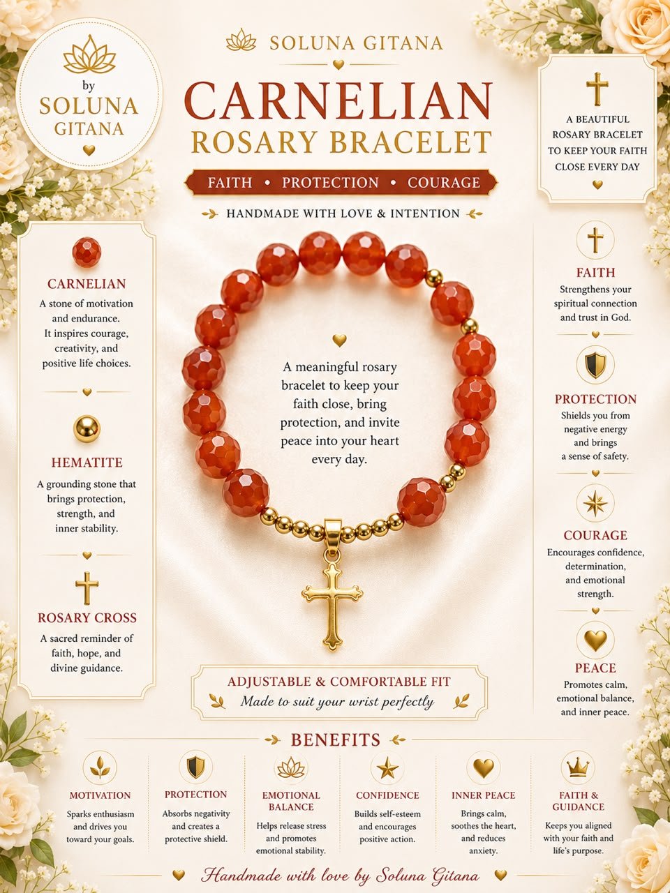Carnelian Rosary Bracelet For Sale — handmade crystal jewelry by Soluna Gitana