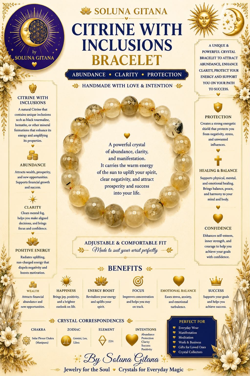 Citrine With Inclusions Bracelet For Sale — handmade crystal jewelry by Soluna Gitana