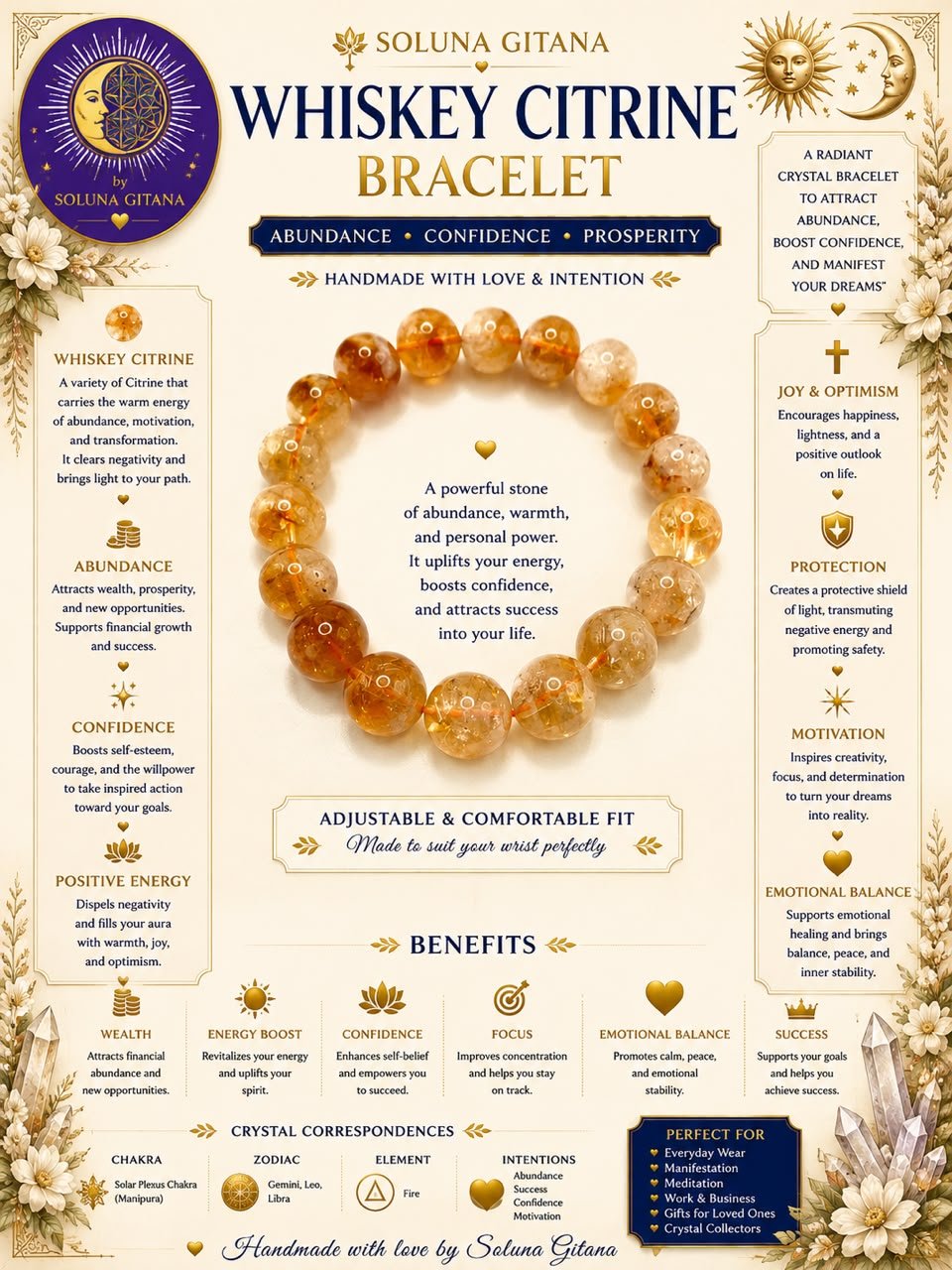Whiskey Citrine Bracelet For Sale — handmade crystal jewelry by Soluna Gitana