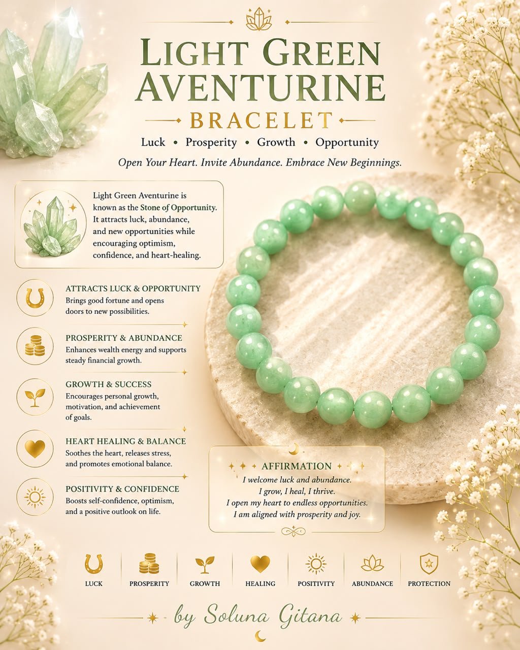 Light Green Aventurine Bracelet For Sale — handmade crystal jewelry by Soluna Gitana
