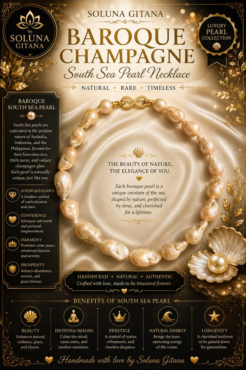 Baroque Champagne South Sea Pearl Necklace For Sale — handmade crystal jewelry by Soluna Gitana