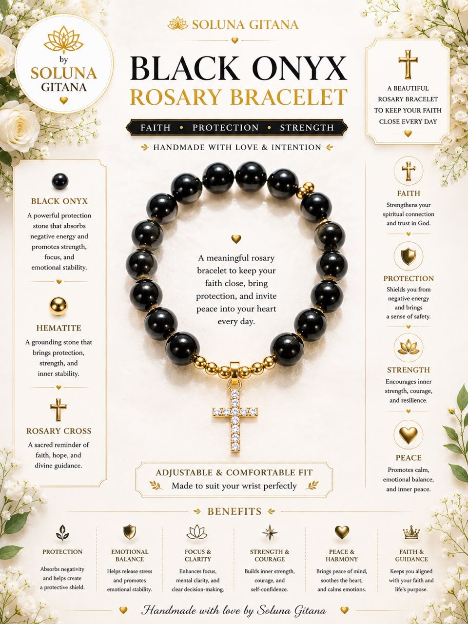 Black Onyx Rosary Bracelet For Sale — handmade crystal jewelry by Soluna Gitana