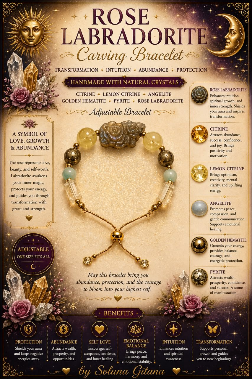 Rose Labradorite Carving Bracelet - Transformation • Intuition • Abundance | Soluna Gitana