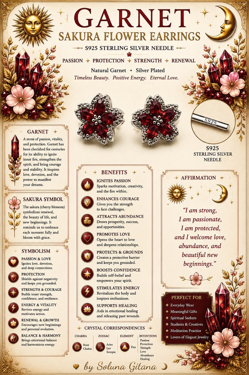Garnet Sakura Flower Earrings For Sale — handmade crystal jewelry by Soluna Gitana