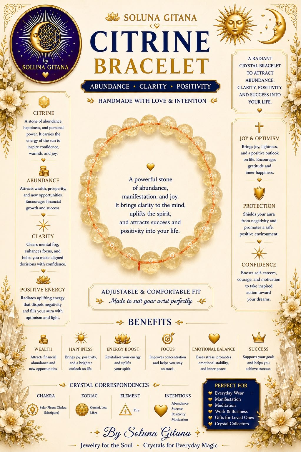 Citrine Bracelet For Sale — handmade crystal jewelry by Soluna Gitana