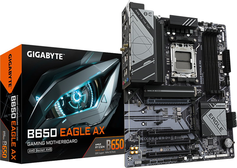 Gigabyte B650 EAGLE AX moederbord met verpakking
