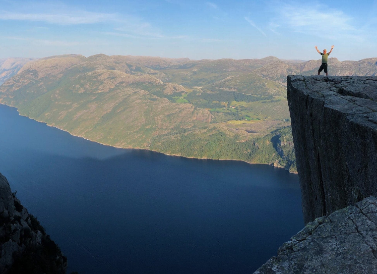Fjord walk and mountain road in Norway