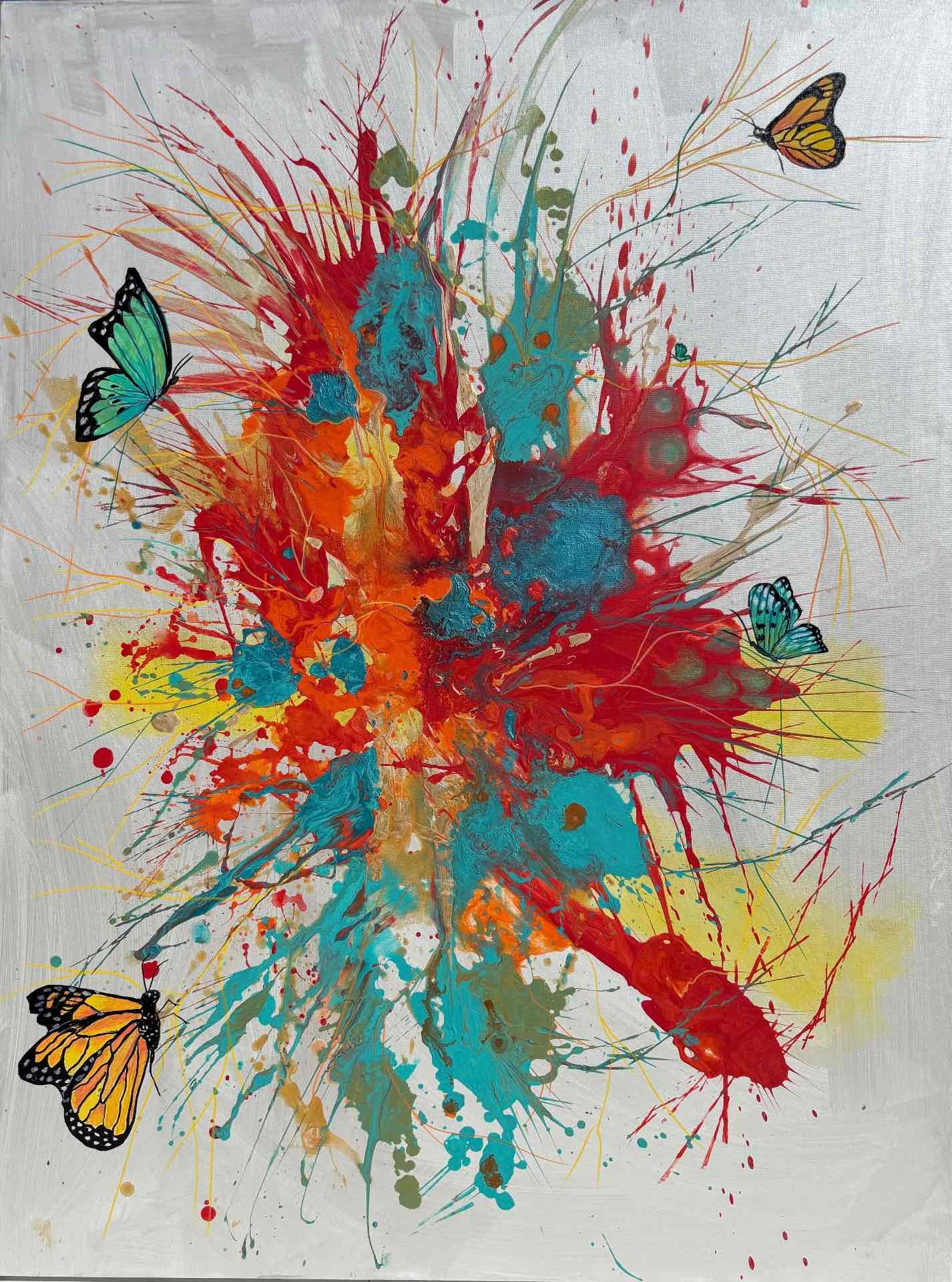 Abstract acrylic painting Fafanto with layered gestural colour on canvas