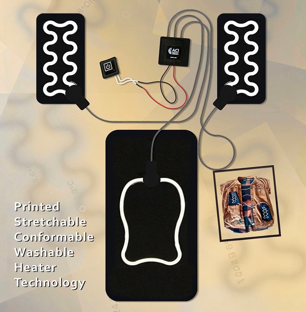 Illustrated wiring layout for a printed stretchable, conformable, washable heater