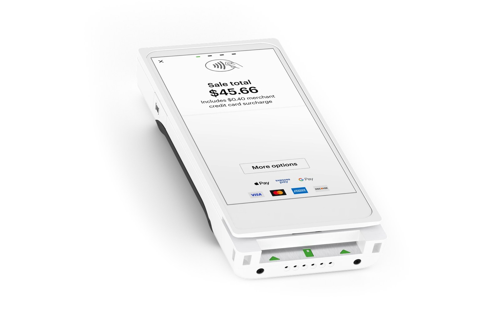 White payment touch screen terminal with contactless sale screen