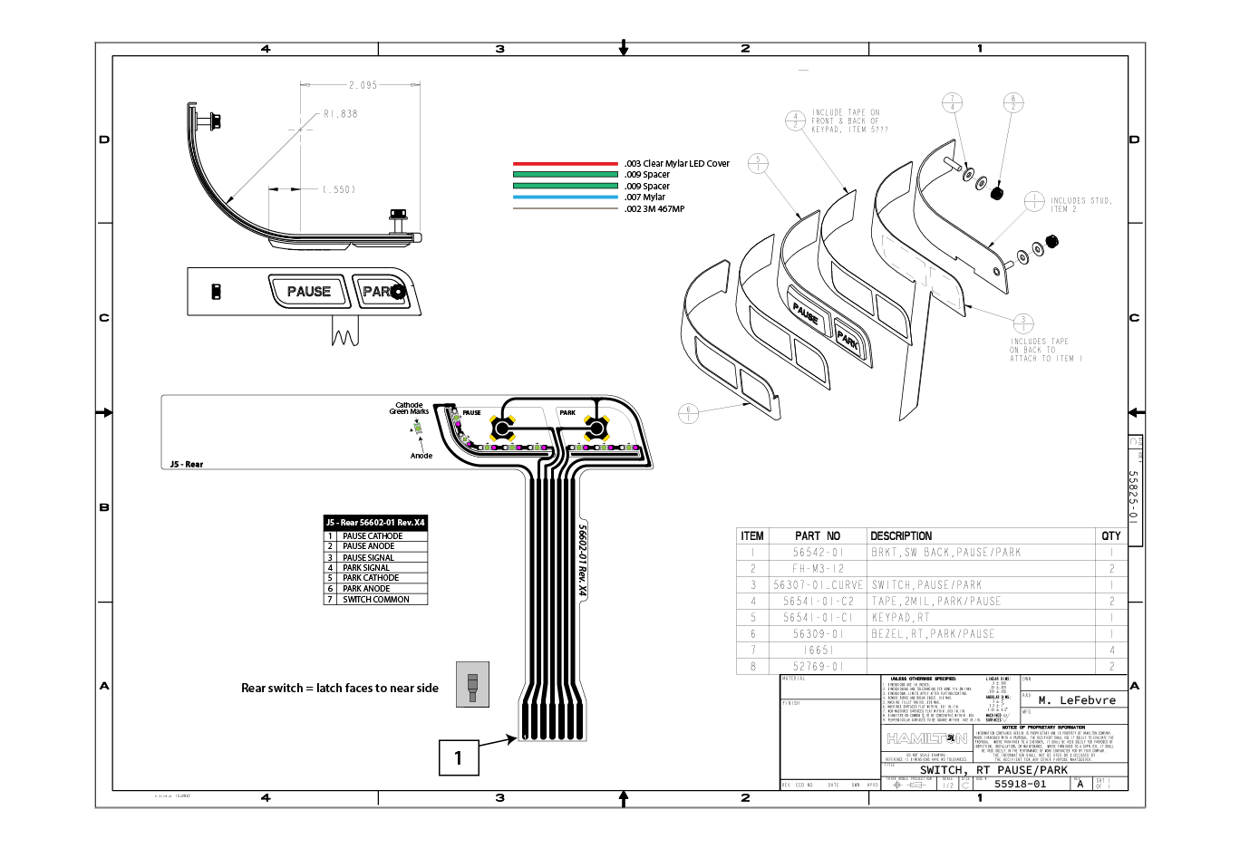 Seven-layer membrane switch stack-up cross-section