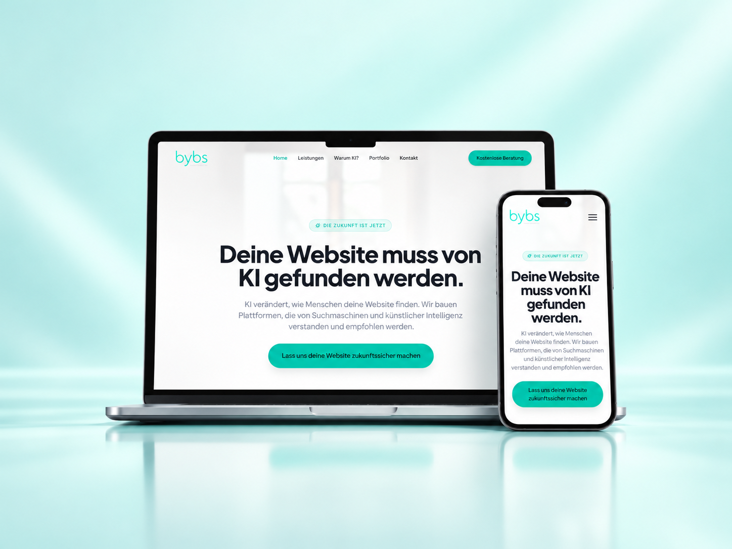 Die bybs agency Startseite auf einem Laptop und einem Smartphone