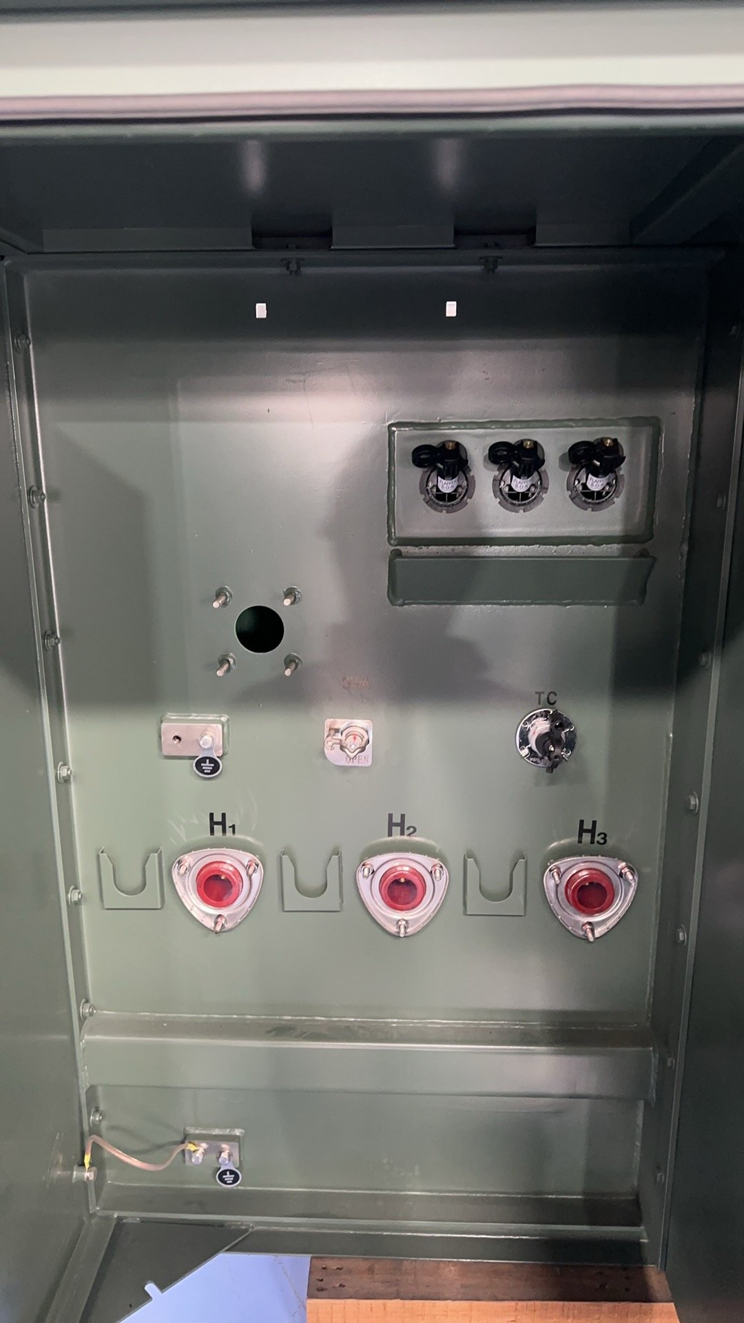 Pad Mounted Transformer High Voltage Compartment Details Pad mounted transformer high voltage compartment with bushing wells tap switch and grounding details