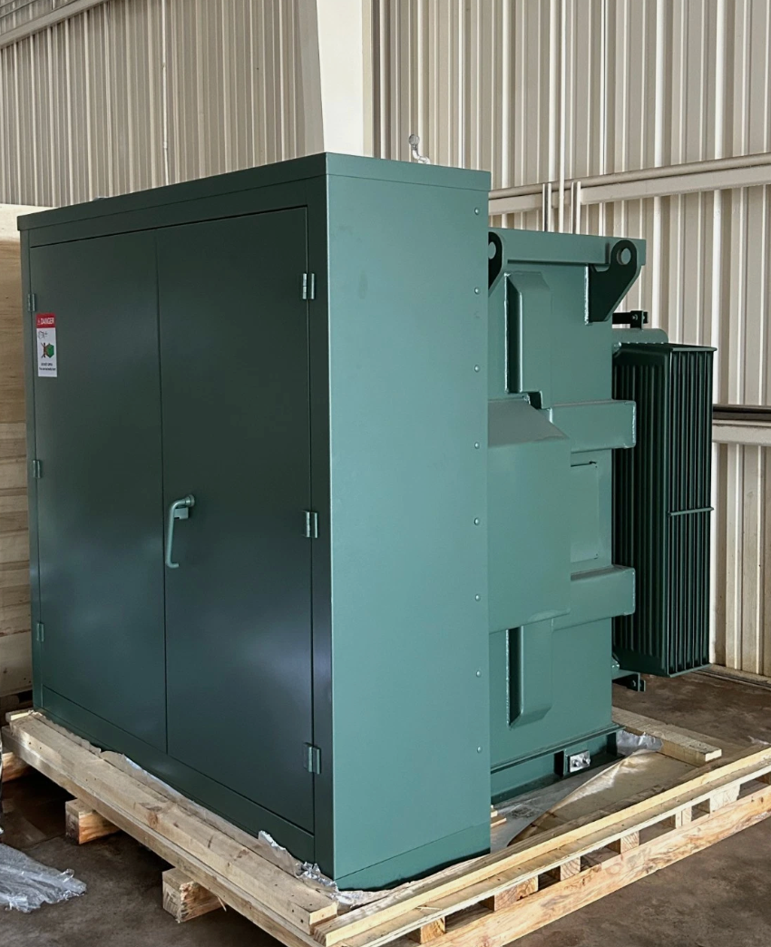 Pad Mounted Transformer Factory Delivery Preparation Pad mounted transformer units prepared in factory for inspection and delivery planning