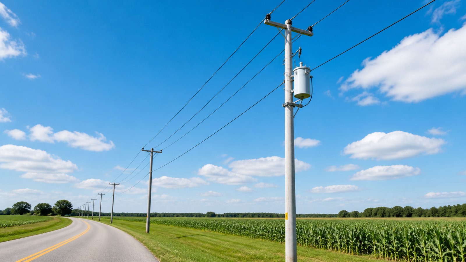 pole mounted transformer in clean outdoor power distribution infrastructure