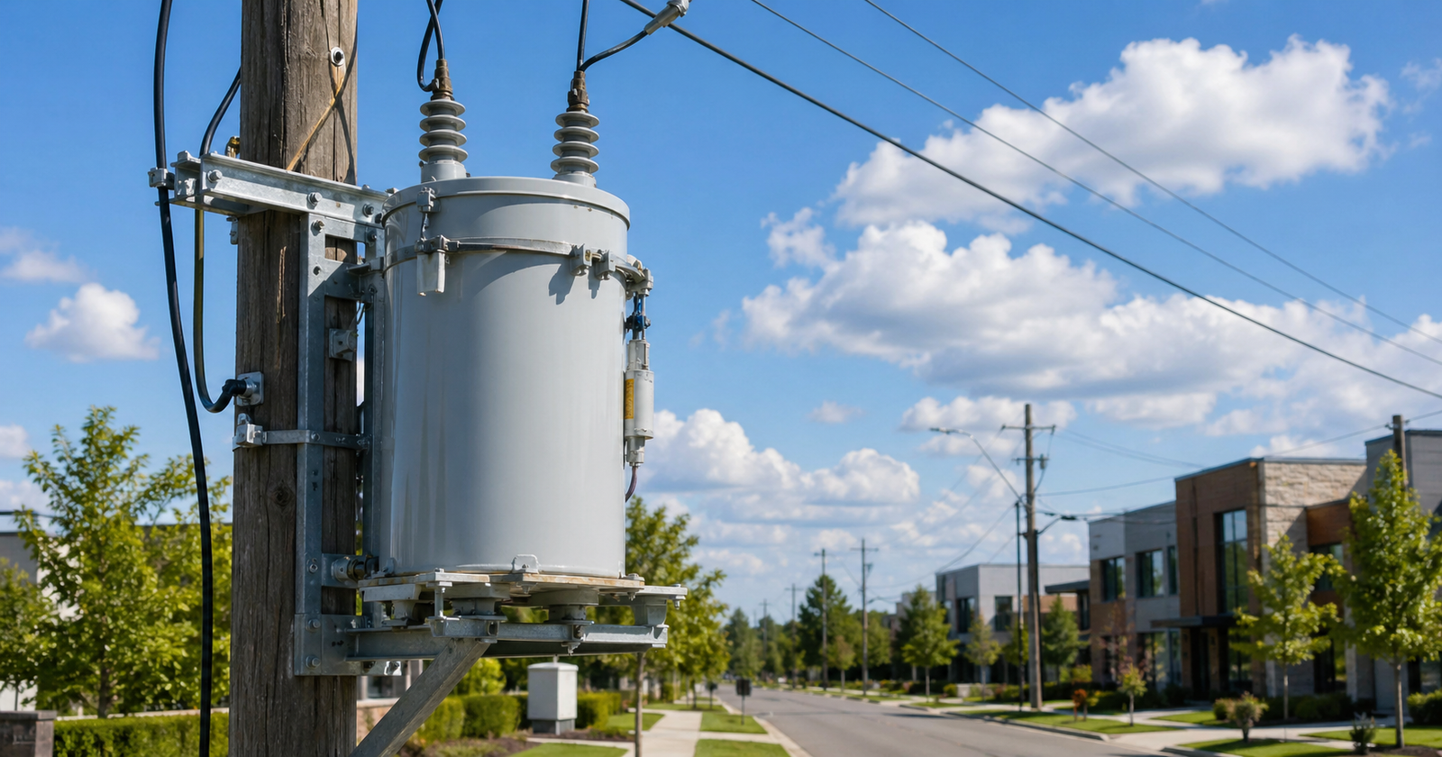 Pole mounted transformer installation for overhead outdoor power distribution