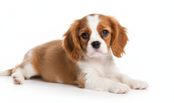 Cachorro Cavalier King Charles Spaniel juguetón en el pasto