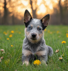 Cachorro Pastor Ganadero Australiano blue heeler sentado