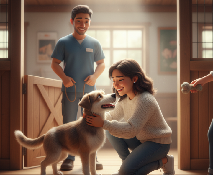Persona abrazando a un perro rescatado