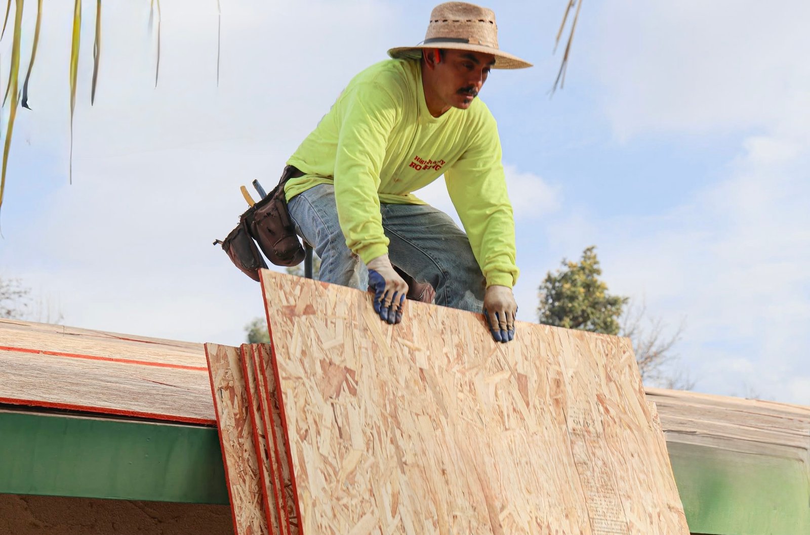 Roofer working on a Central Valley home